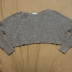 American Eagle Outfitters Cropped Ribbed Sweatshirt - Taupe Brown Blend